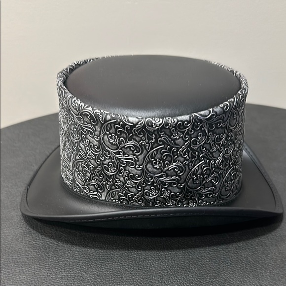 Black Top Hat with Textured Band and Silver Trim - Picture 3 of 9